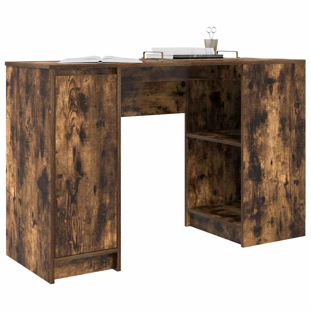 Scrivania in legno di rovere affumicato, 120 x 42 x 76 cm, con cassetto, ripiano, segretario per ufficio, casa, studio, ergonomica, salvaspazio, versatile