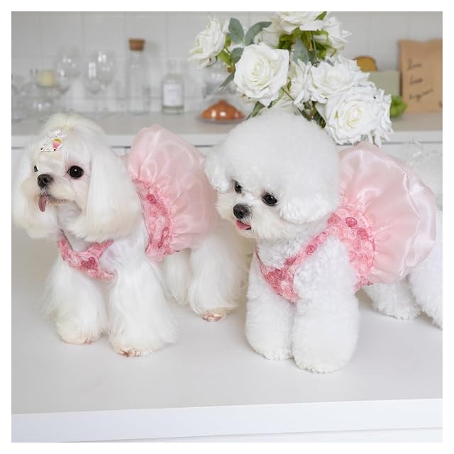 Foto 5 de 7 de Vestido de Perro, Falda de Hilo Bordado de Rosa for Mascotas, Traje de Mascota Lindo Traje de Vestido Rosa