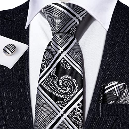 Barry.wang Formal Ties Black Grey Neckties For Men Set Paisley Style #TOP2