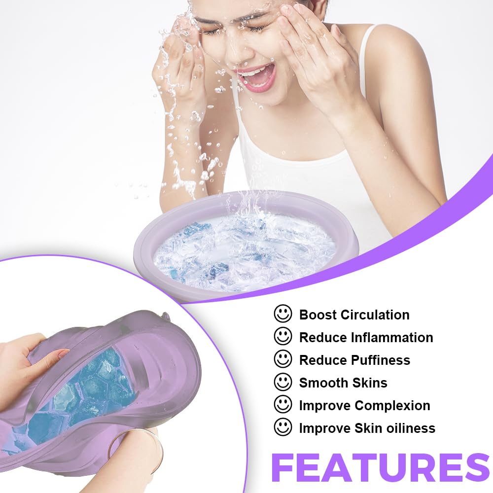 Cuenco Facial Para Hielo, Quick Cooling Face Ice Bath Bowl, Plegable Cuenco De Baño De Hielo Facial con Bandeja de Hielo Incorporad, Portátil Tazón Facial Para El Hogar, De La Hinchazón