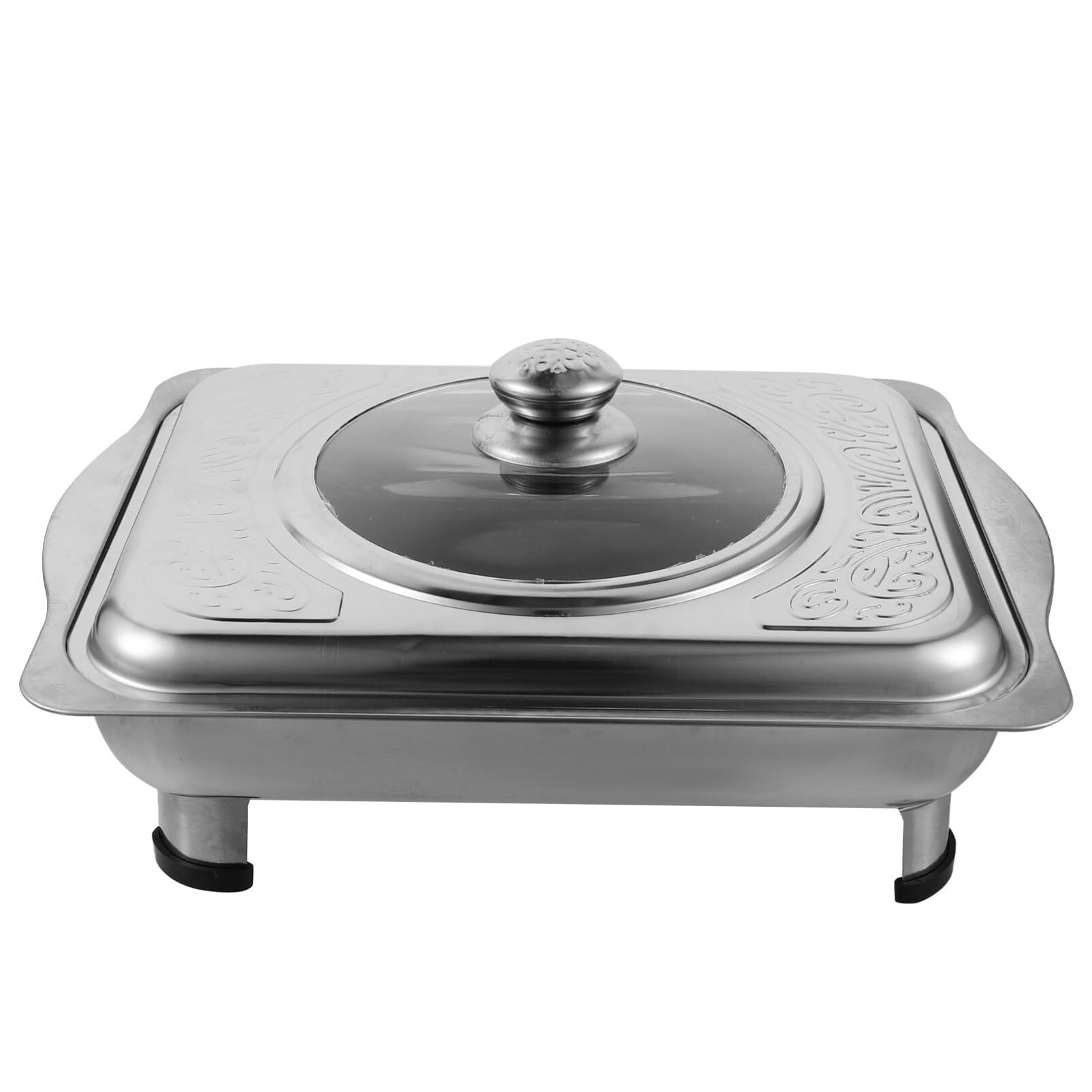 Mobestech Soporte Para Alimentos Tipo Buffet Soporte Cuatro Patas Bandeja Para Buffet Bandeja Acero Inoxidable Brillante Plato Para Sujetar Alimentos Rectangular Con Tapa Para