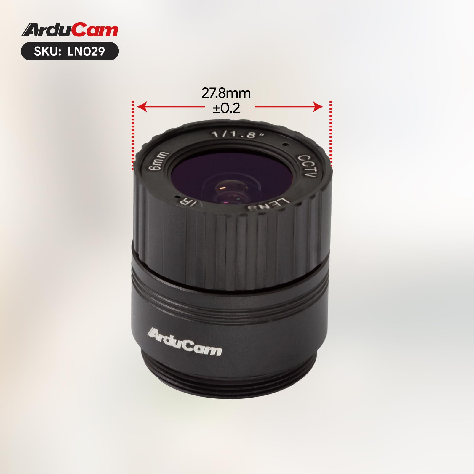 Arducam Lente para cámara Raspberry Pi HQ, Lente Gran Angular con Montura CS, Longitud Focal de 6 mm con Enfoque Manual