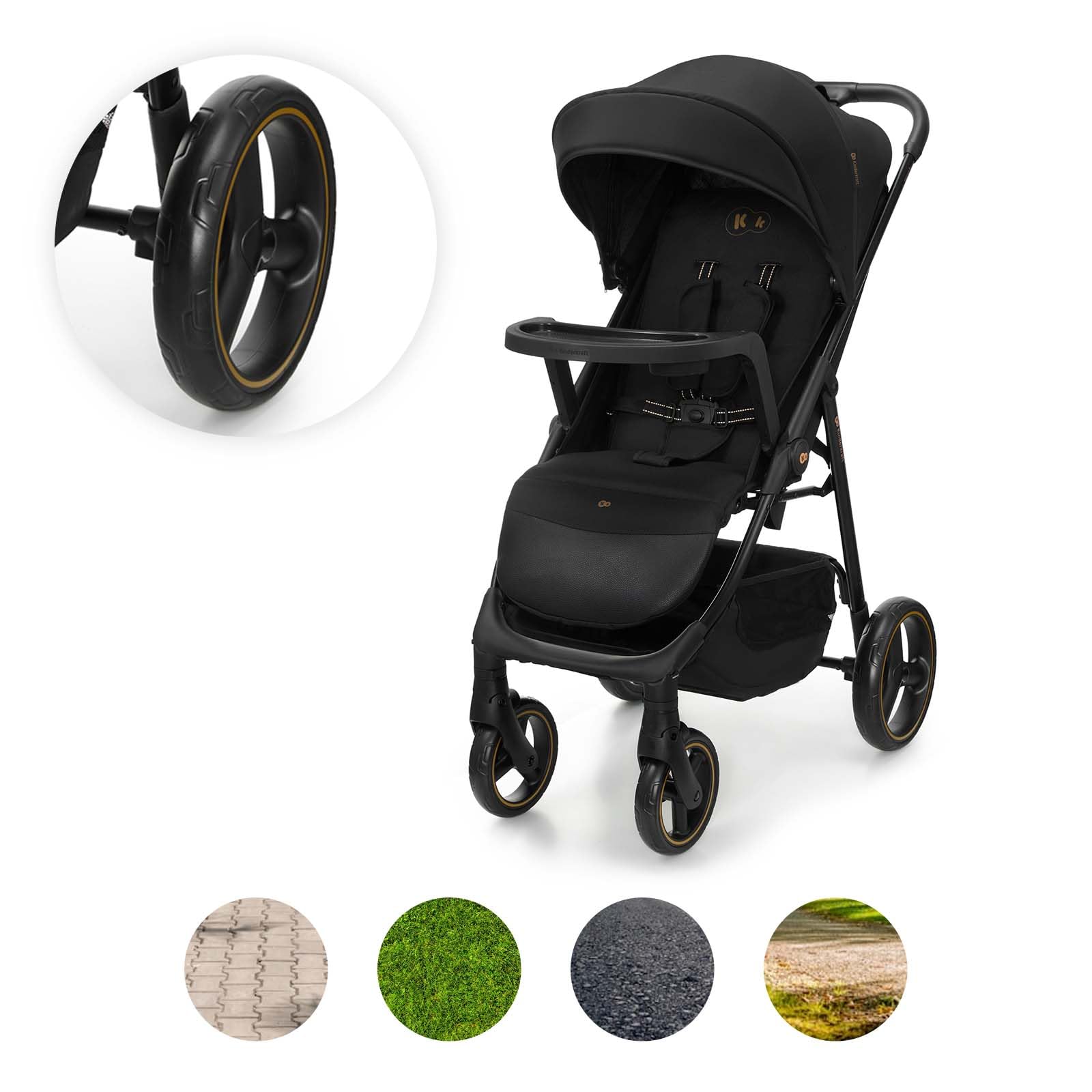 Kinderkraft TRIG 3 con vassoio, Passeggino 22 kg, CLICK & FOLD, Nero