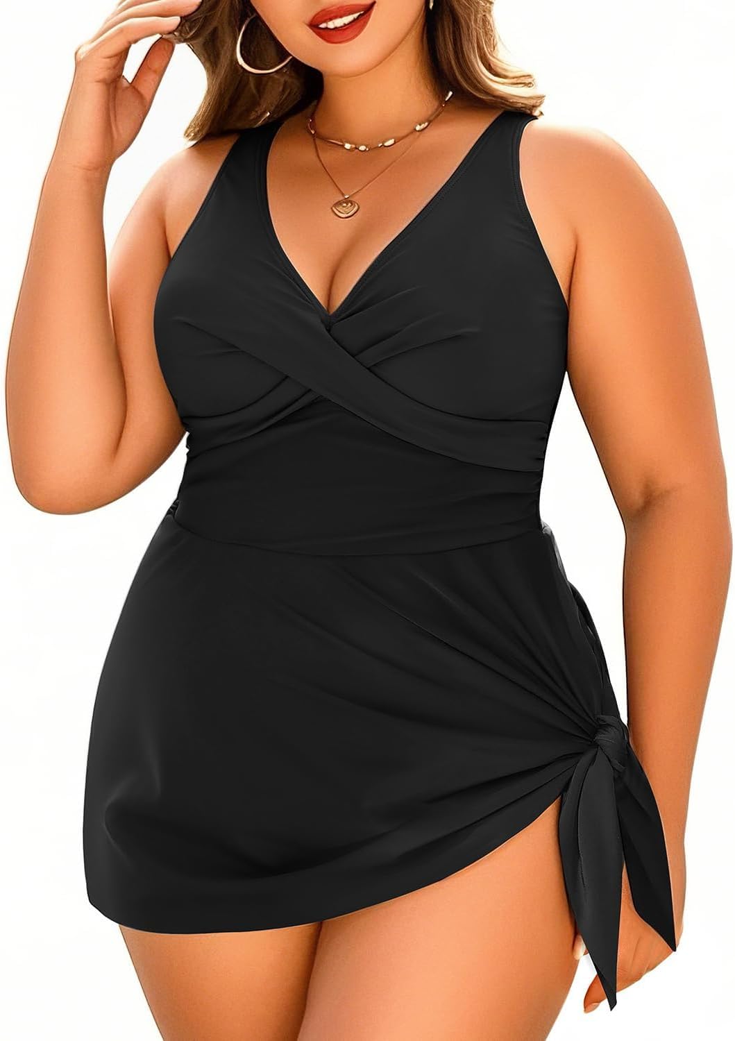 Daci Plus Size Swim Dress - One Piece Swimsuits Tummy Control Bathing Suits Flowy Asymmetrical Swimwear with Bottom Built in