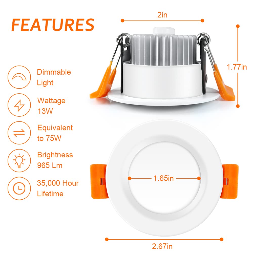 2 Inch LED Recessed Lighting – 3W Dimmable Downlight, 5000K Daylight White, CRI80, COB Black Retrofit With Driver – 4-Pack, Cutout 51mm