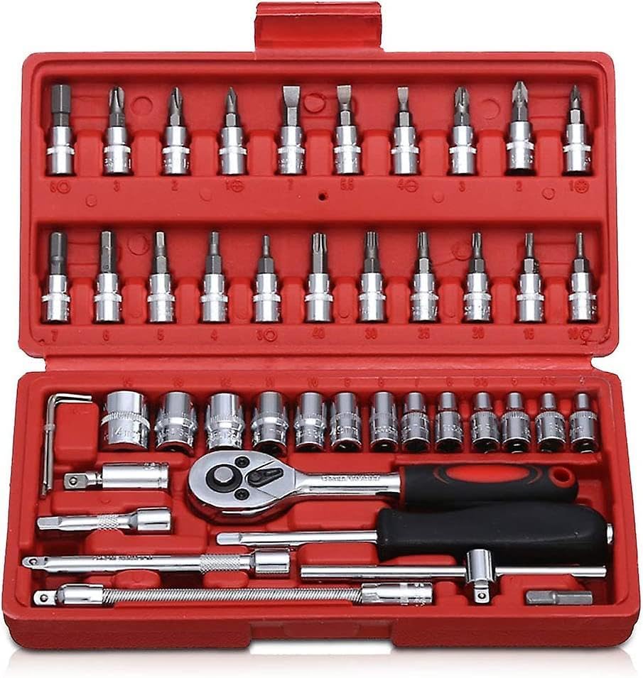 46 in 1 Tool Kit For Home Use| Multipurpose Combination Socket Wrench Tools Set | Auto Repair Tool Set 46 Pcs Set(Red)