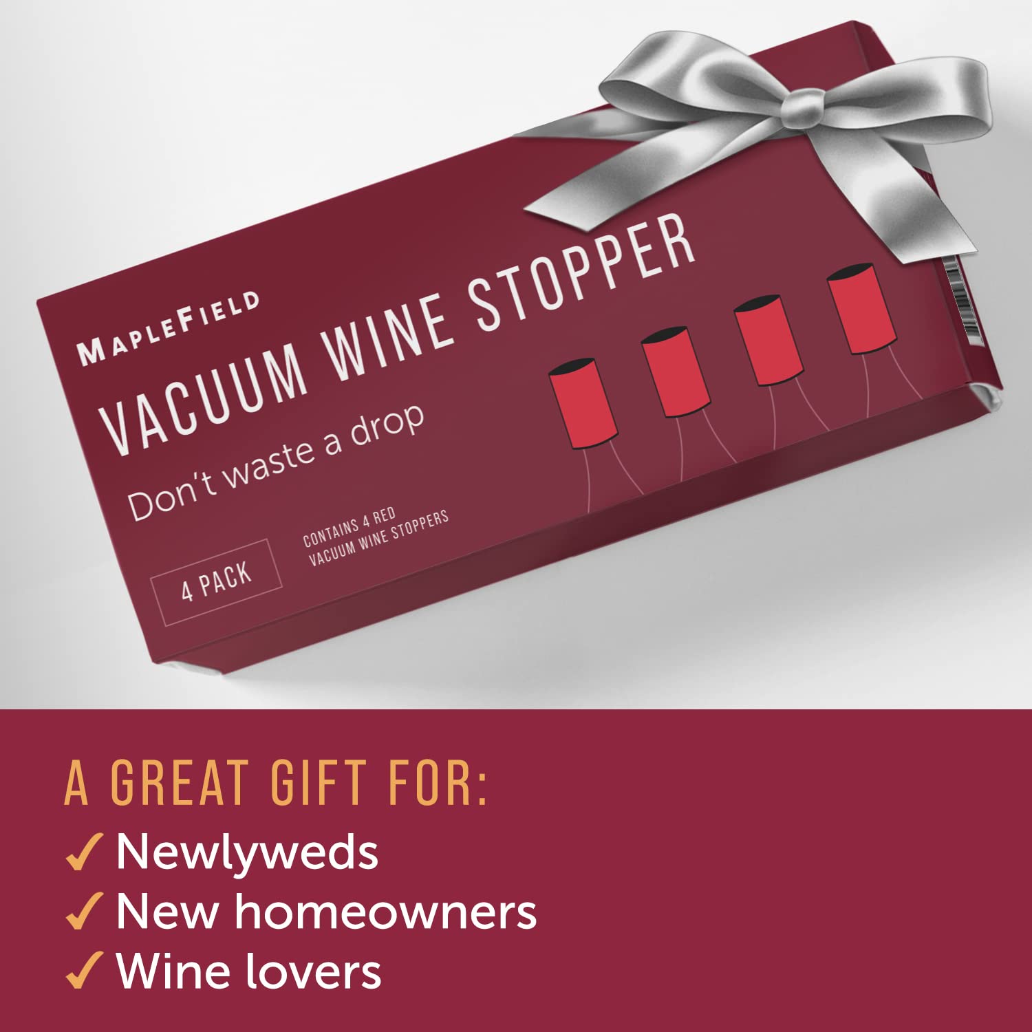Tapón de vino al vacío, a prueba de fugas, ahorra vino para otro día, sellado al vacío para mayor frescura, gran regalo para los amantes del vino (plástico rojo, 4)