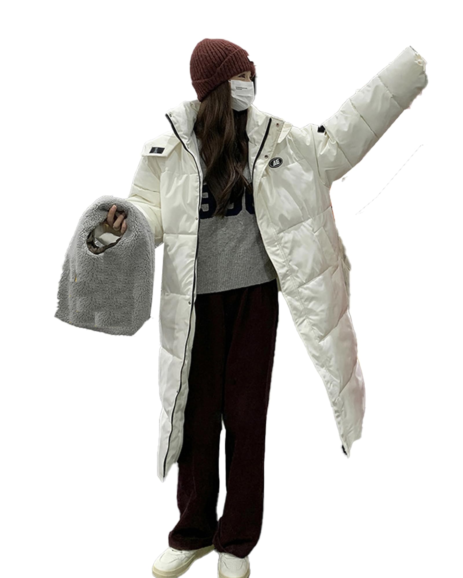 inotenka Women's Bench Coat, Down Coat, Long Coat, Padded, Winter Clothes, Cold Protection, Down Jacket, Windproof, Outerwear, Hooded, Loose, Casual, Thick, Warm, Large Size, Korean Style, Work or