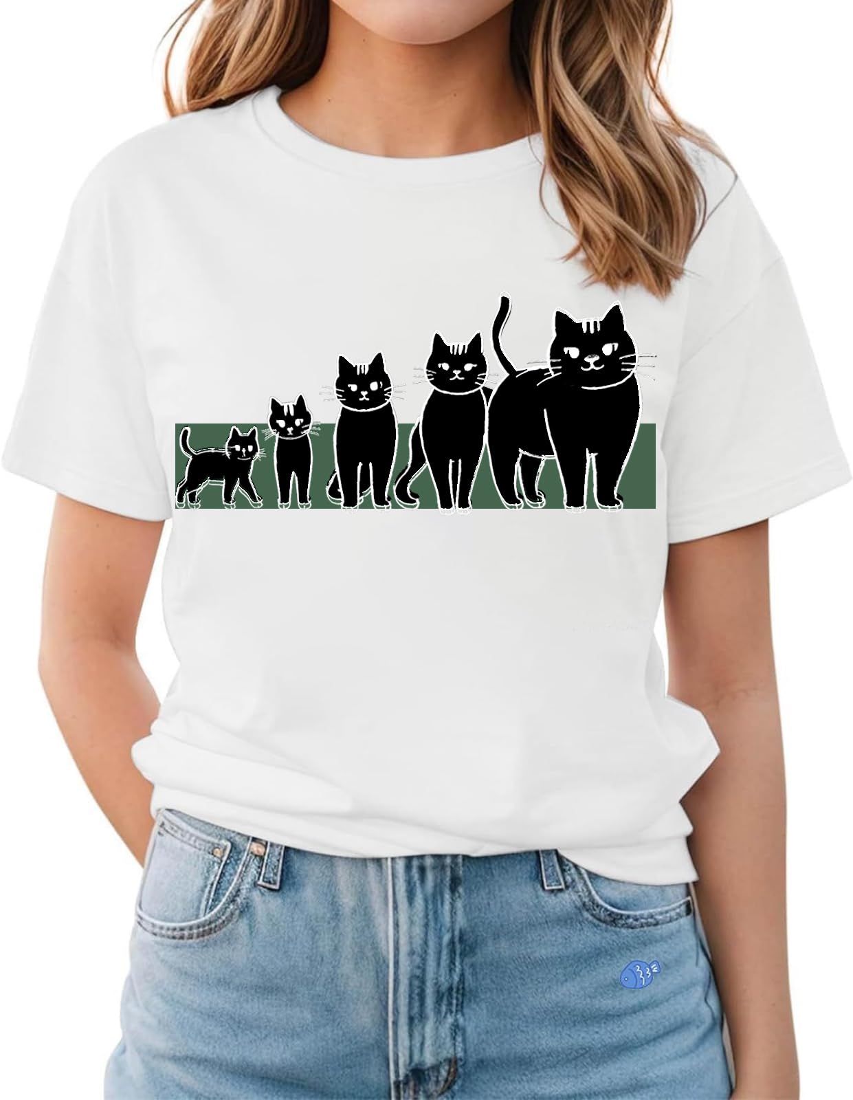 GIRSARRDER Cat for Women Tshirts Funny Black Cat Graphic Casual Cat Crewneck Holiday Vintage Graphic Tees Casual Tops