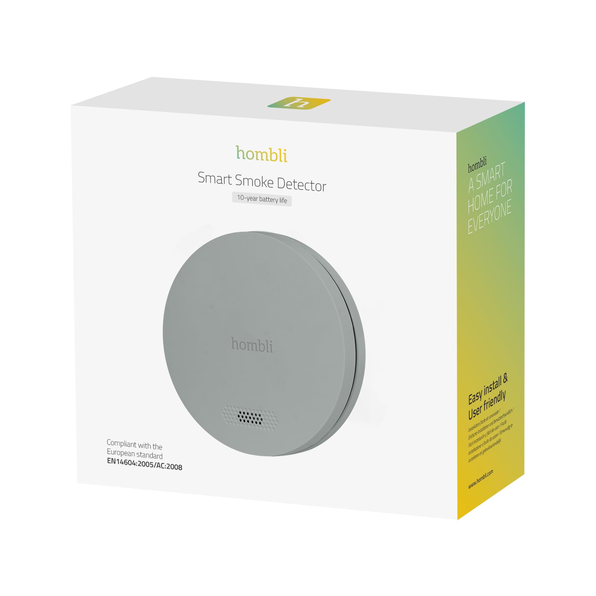 Hombli Rauchwarnmelder, 85 dB Alarm, 10 Jahren Batterielaufzeit, Grau