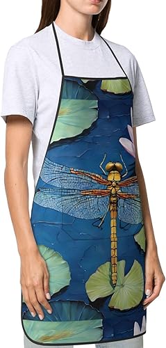 Miniatura 2 de Unisex Apron With Pocket, Dragonfly Painting Print Chef Apron For Cooking, Bbq & Crafts, Spillproof Kitchen Protection Bib With Large Utility Pocket