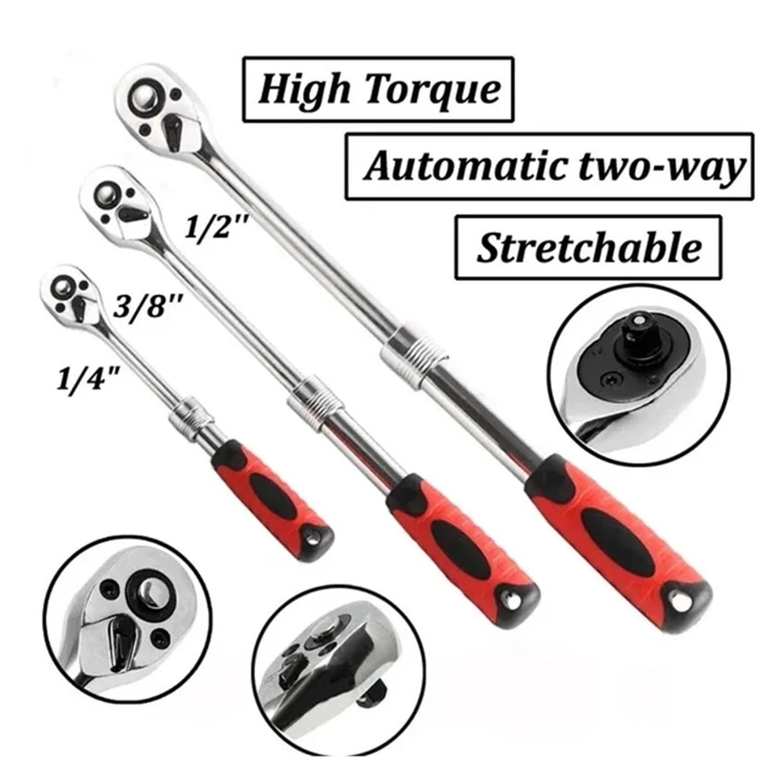 Profesjonalny Klucz Grzechotkowy Z 72 Zębami 1/2 "3/8" 1/4" Długość Rozciągania Teleskopowy Klucz Nasadowy CR-V Grzechotka Z Mechanizmem Szybkiego Zwalniania Przyjazny W UżYciu(Style 3)