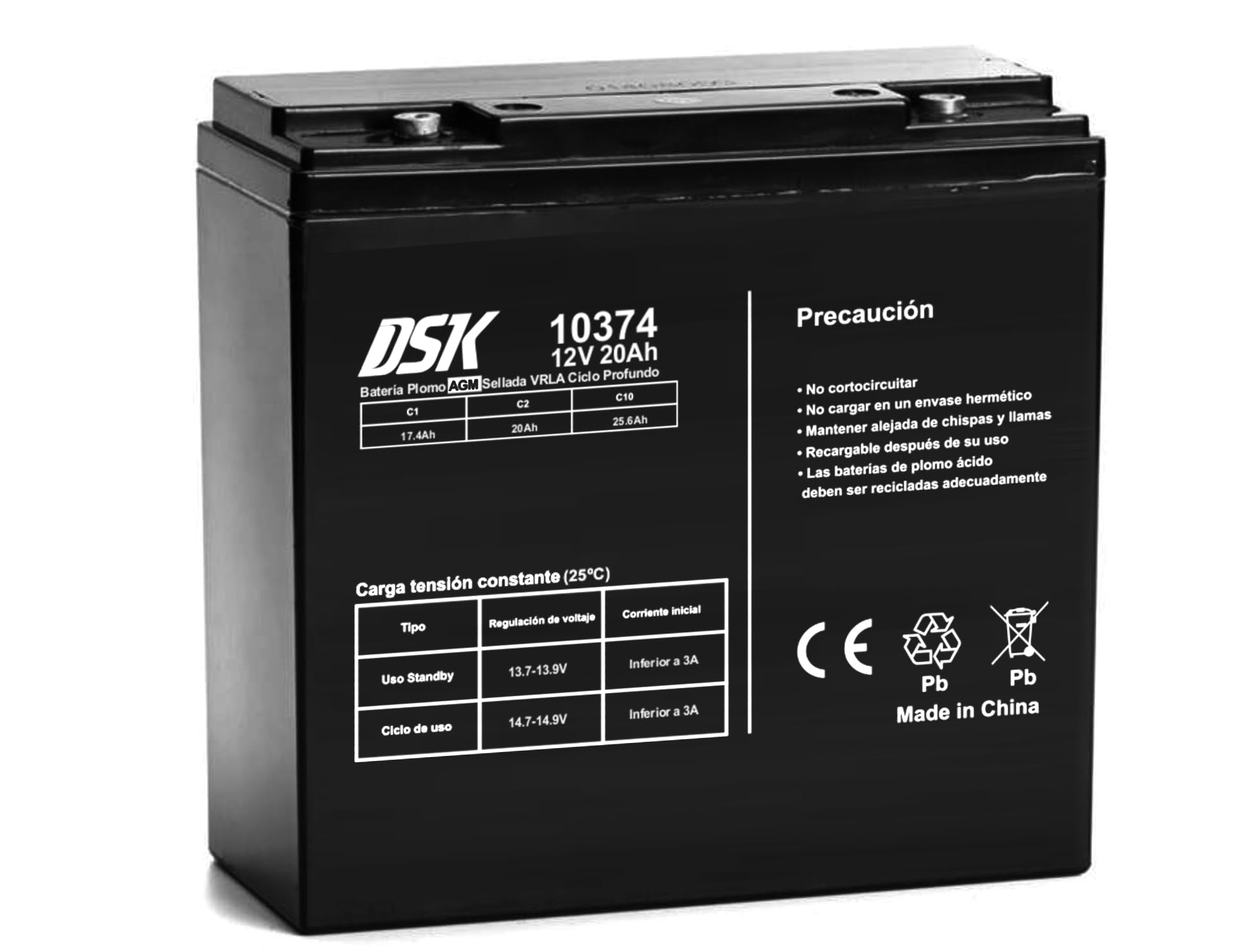DSK Batería de Plomo AGM Sellada VRLA Ciclo Profundo 12V 20Ah Recargable sin Mantenimiento para Movilidad, Uso Cíclico y Respaldo. Alta Durabilidad Larga Vida útil. Compatible con terminales F1 y F2