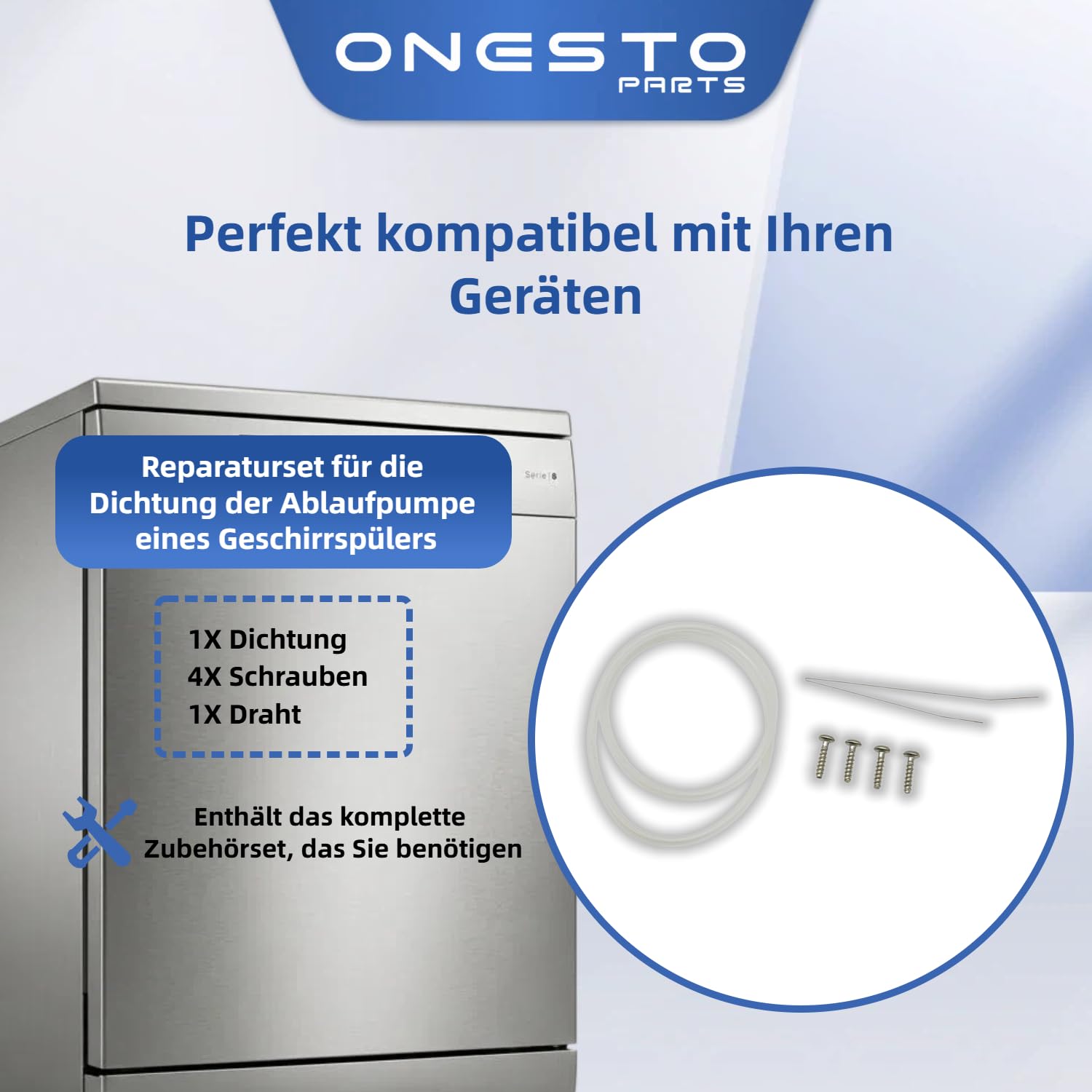 2x Reparatursatz Pumpentopfdichtung 12005744 12005317 Ersatzteile für Bosch Siemens Neff Geschirrspüler Behebung Fehler E15 inkl. Sump Seal Schrauben & Werkzeug im Set