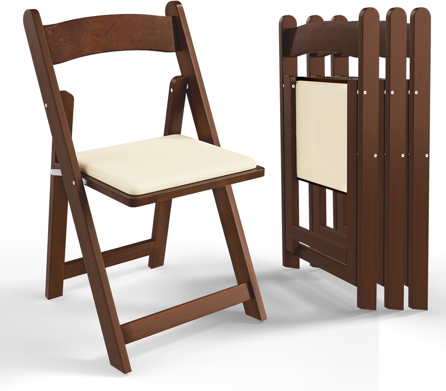 VINGLI Wooden Folding Chairs with Cushion, Comfortable, Portable and Durable Foldable Seating for Indoor & Outdoor Events, Banquet, Party, Dinning, Wedding, Craft, Walnut Brown, 4 Pack