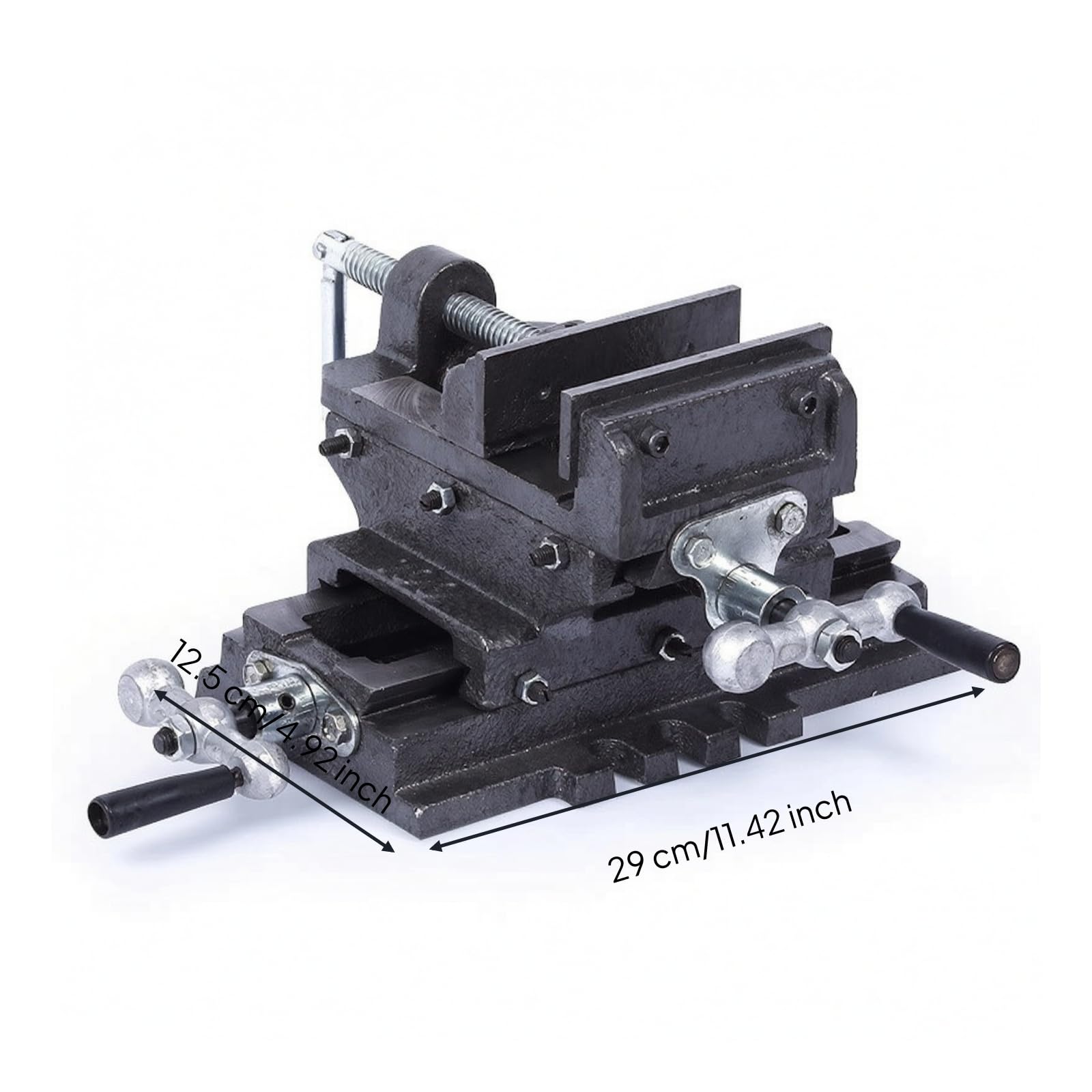 Tornillo de Banco Tornillo Mordaza Vise con Base Rectangular Rígida de Hierro Fundido y Doble Eje Deslizante Ajuste Lateral y Longitudinal Suave, 5 Pulgadas