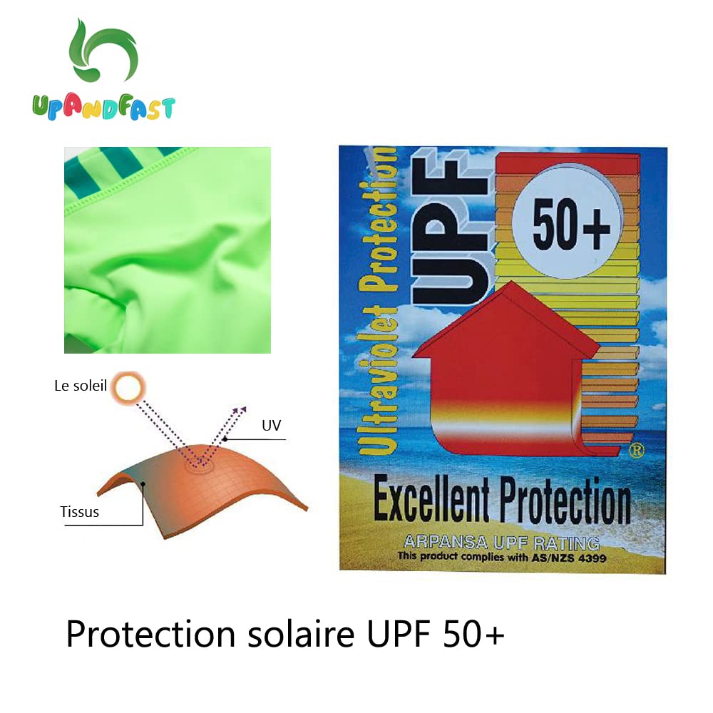 upandfast Maillot de Bain Une pièce avec Fermetures éclair pour bébé garçons Maillot de Bain pour bébé Protection Solaire UPF 50+ avec Chapeau de Soleil - 4