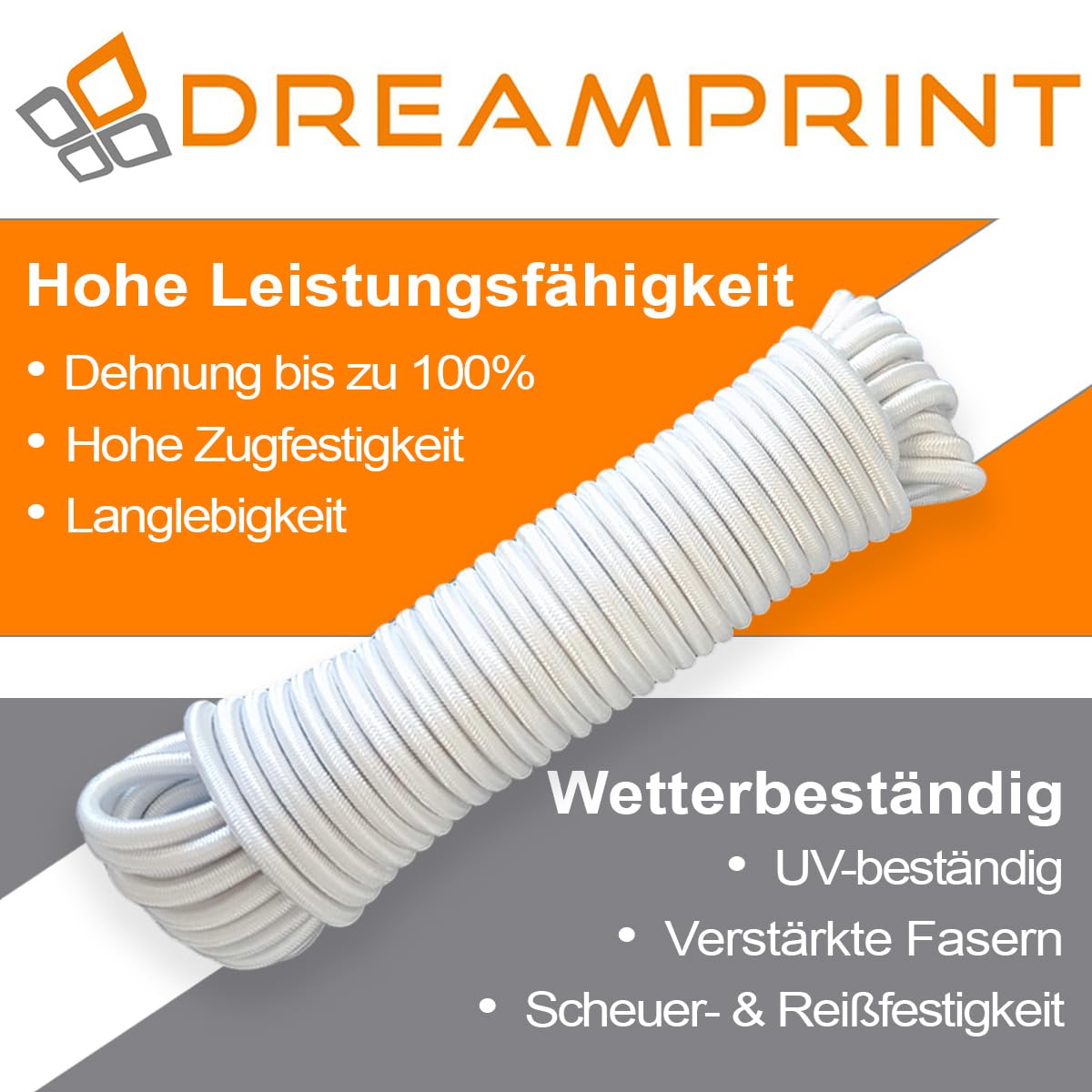 Expanderseil Gummiseil 4mm 100m Weiß | Spannseil für Anhängerplane Camping