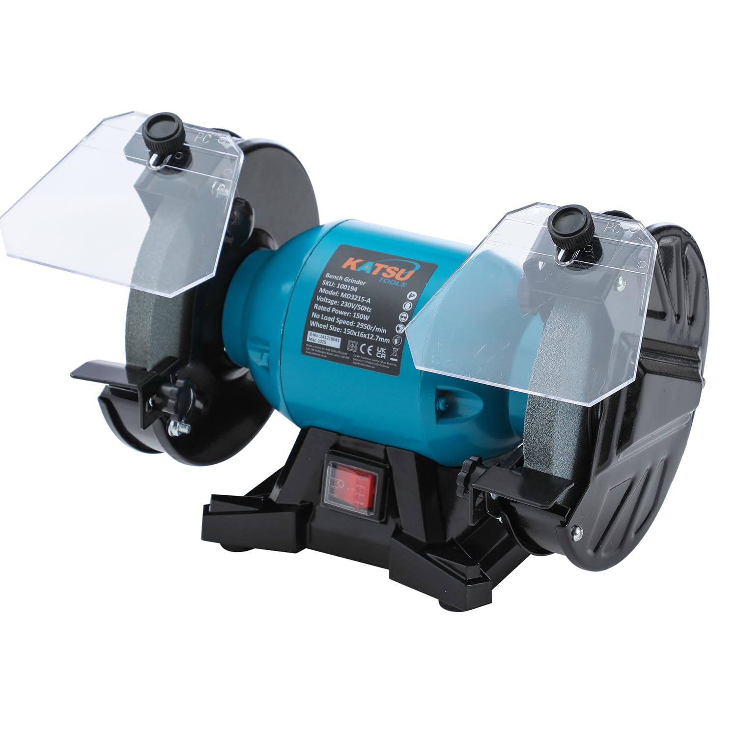 Katsu Tools Blue Bench Grinder 150W 150Mm 6 Inch Coarse And Fine Grinding Wheels, Electric Bench Grinder Sander Polisher For Grinding, Polishing And Sharpening