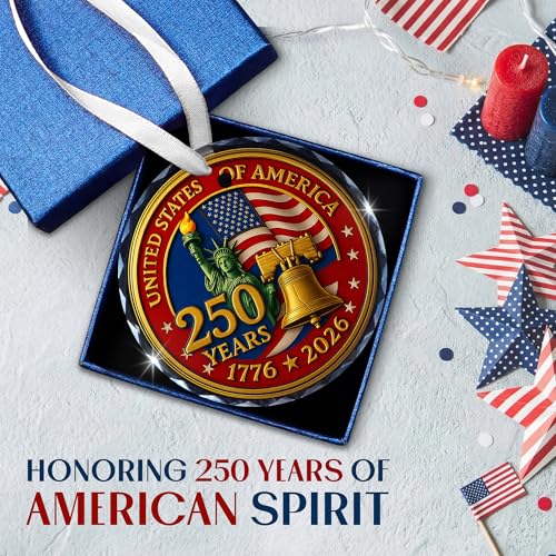 FLAGWIX 250 Anniversary USA Ornament for 4th of July Decorations - Glass Patriotic Christmas Ornaments - United States 250 Years American Anniversary Merchandise Memorial Day Fourth of July Gifts Bulk
