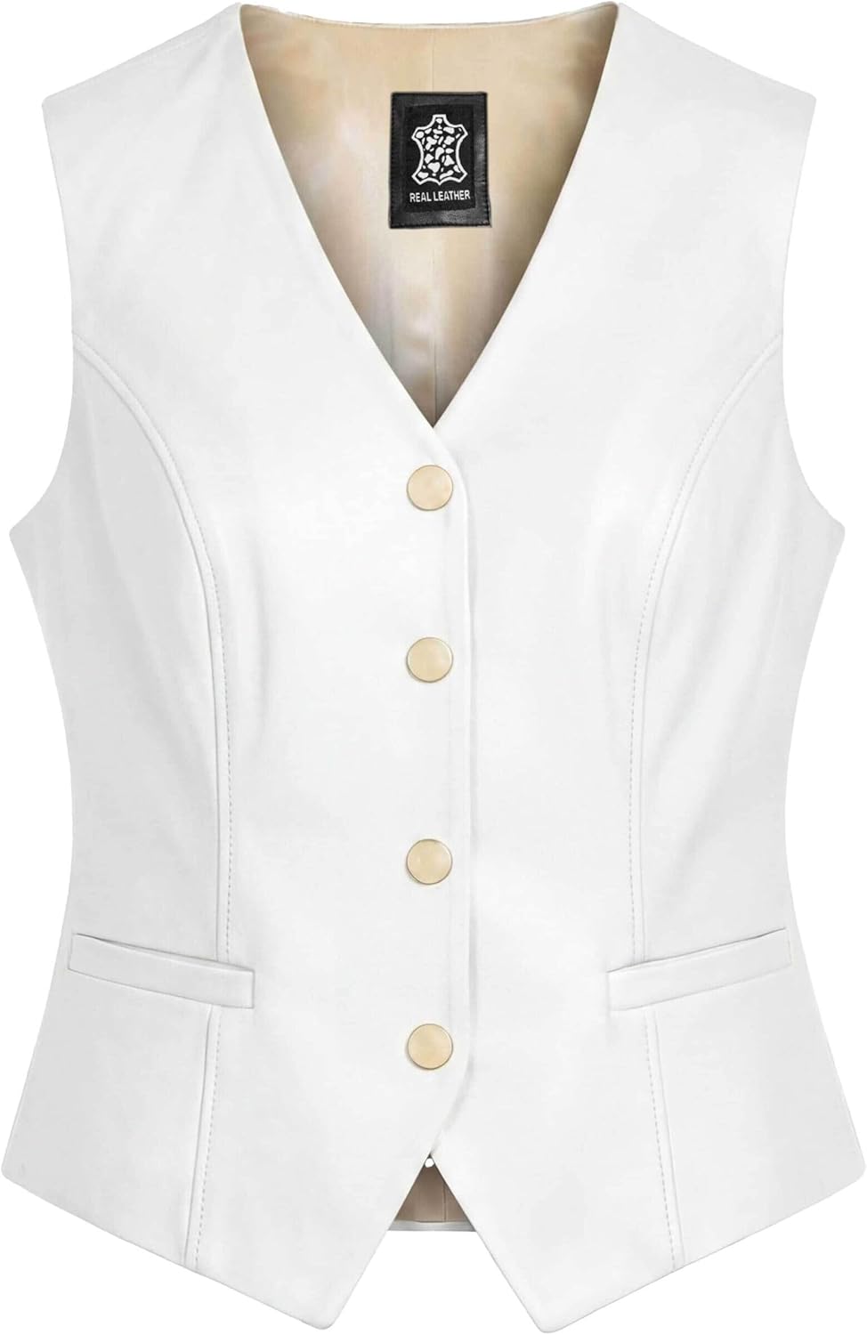 J'Jackin Women’s Real Lambskin Leather Vest - Sleeveless Style V-Neck Leather Waistcoat Women