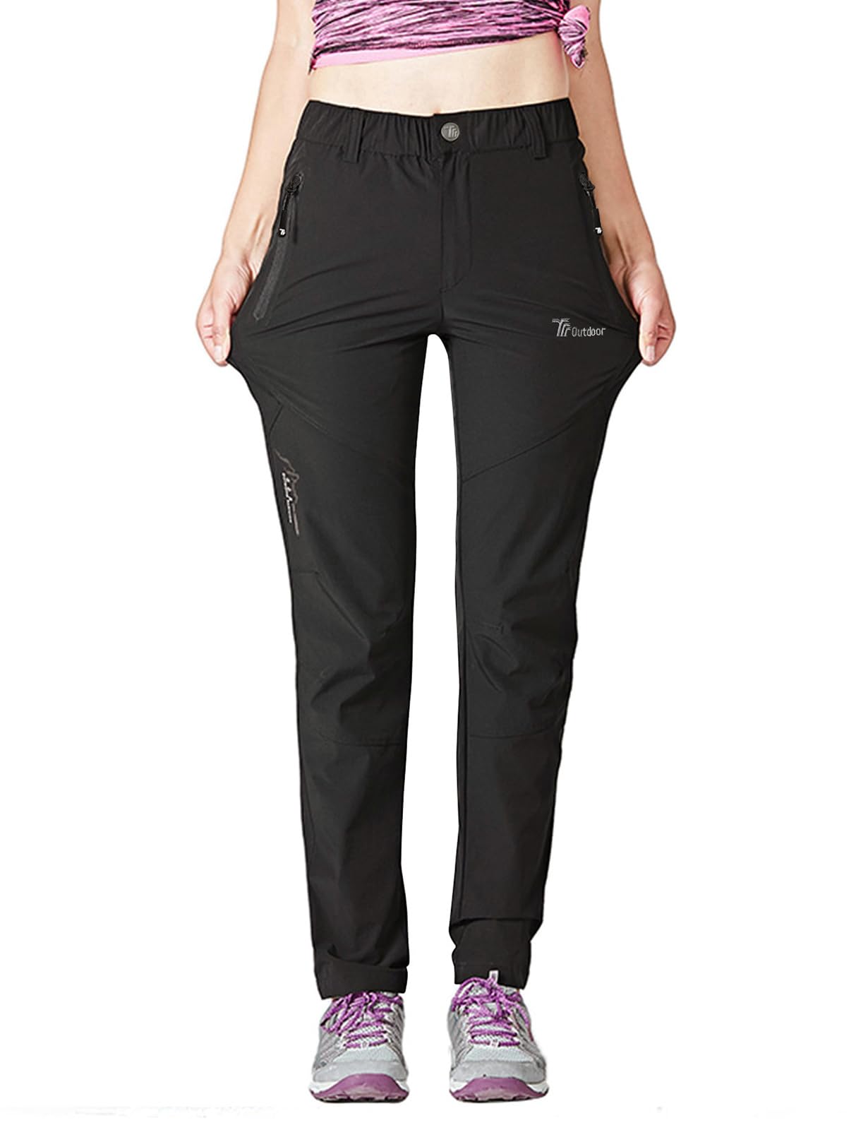 donhobo Damen Outdoorhose Winddicht Wasserdicht Wanderhose Sommer Schnell Trockend Camping Funktionshose Trekkinghose (Schwarz,M)