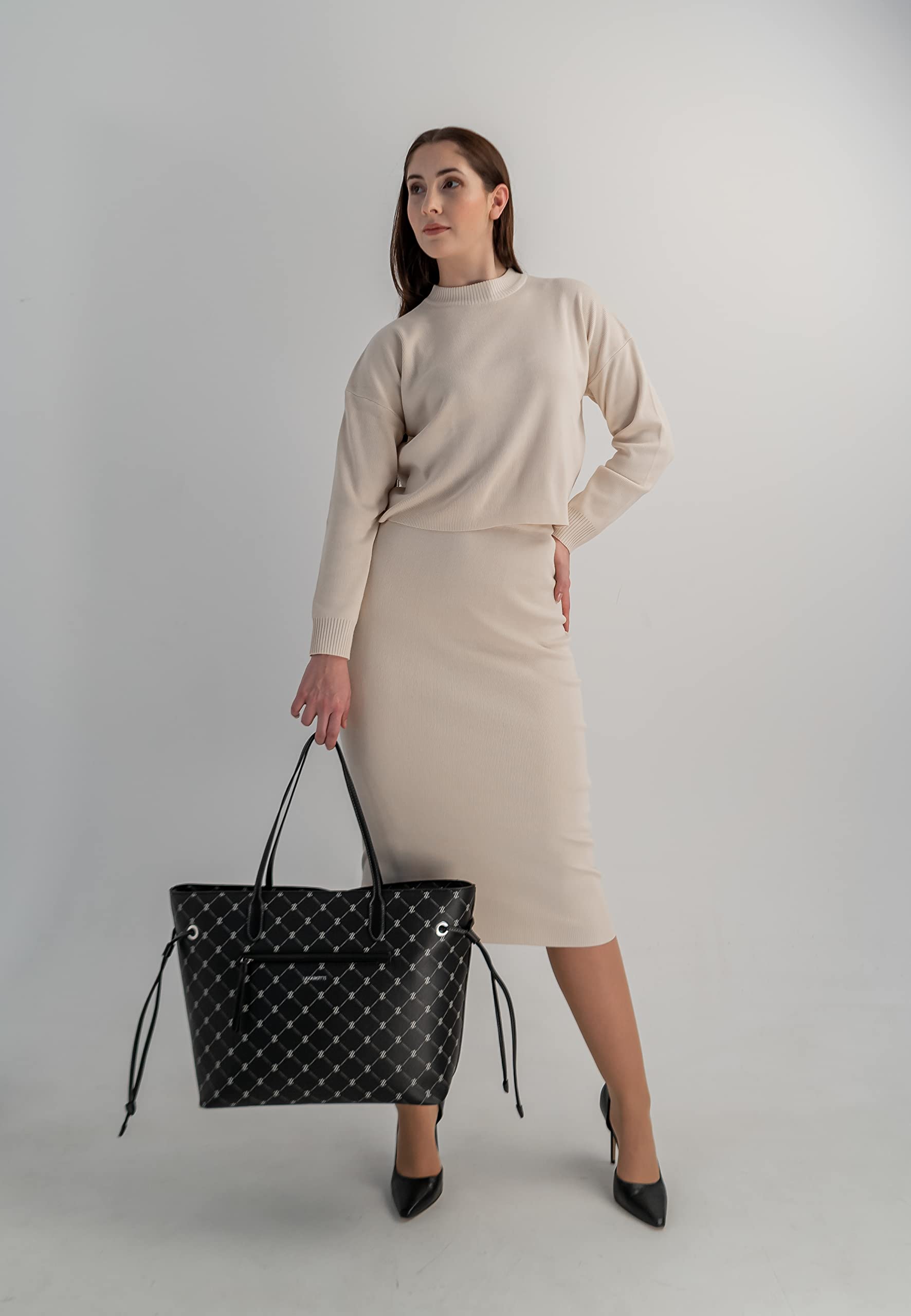 Lazarotti Palermo Shopper Tasche Damen | Tote Bag mit seitlichen Kordelzügen | XXL Schultertasche 37,5 cm