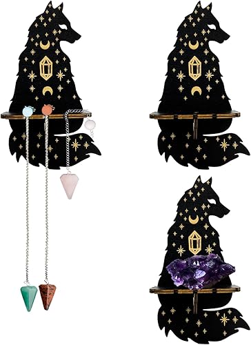 AOCEAN Estante de cristal de madera rústica, estante de exhibición montado en la pared para cristales, rocas y piedras preciosas, organizador disponible en Yaxa Peru