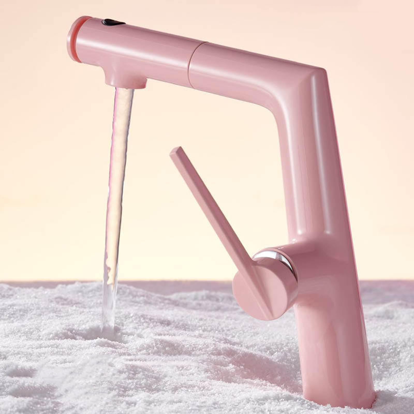 Rubinetto da Bagno Rubinetto per Lavabo con Doccetta Estraibile A 3 Modalità Monoforo Rosa