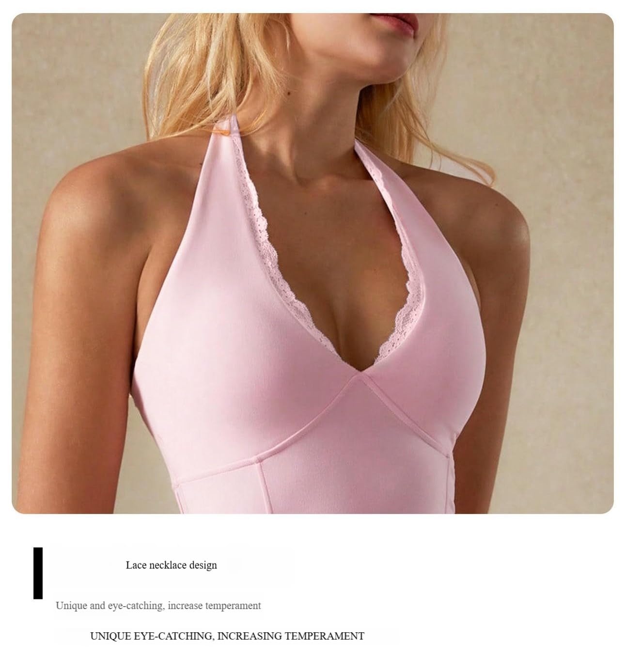 Ropa de Yoga para Mujer Body con Cuello En V Encaje, Traje Deportivo Alta Elasticidad Halter Acampanado, Deportiva Una Pieza-re-s