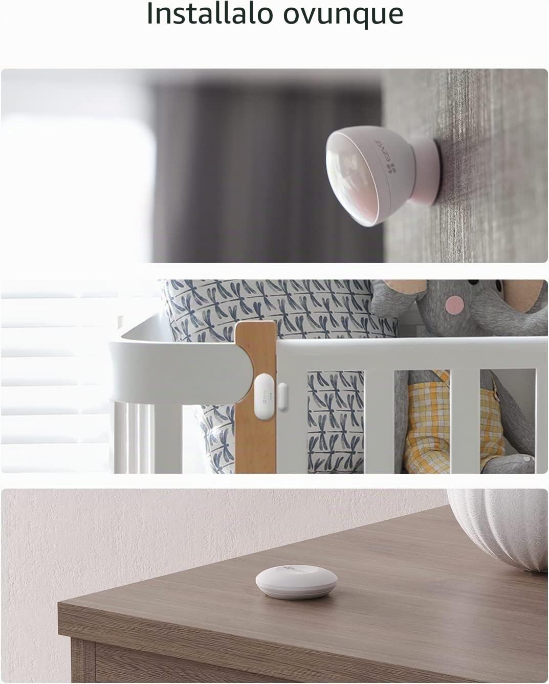 EZVIZ Kit Sensori Wireless 4 pezzi, Hub Sicurezza domestica con allarme, Sensore movimento PIR, Sensore porta, Pulsante Smart, Connessione Zigbee