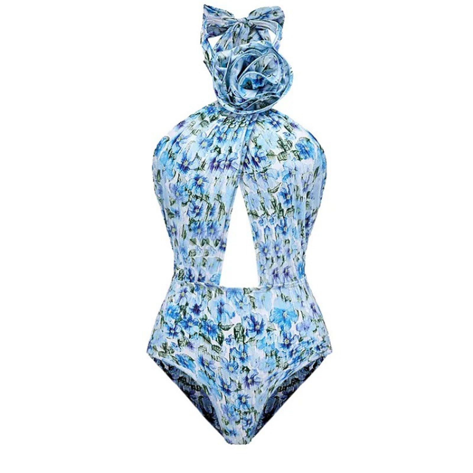 Costume Donna Intero Curvy Abbigliamento Estivo Costume da Bagno da Spiaggia Decorato con Tre Fiori Bikini Donna Mare Curvy Bagno