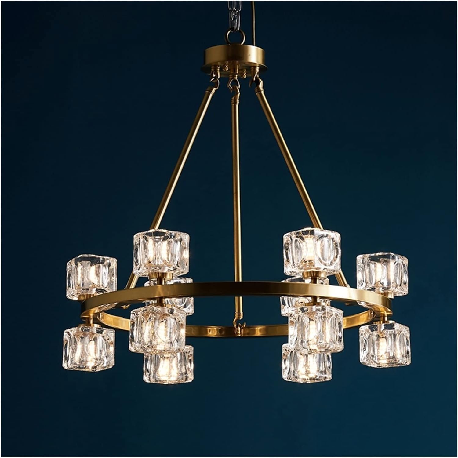 LED Chandeliers, Luxury Copper Chandeliers Double Crystal Led Pendant Chandelier Compatible with Living Room Dining Room - Copper Hanglamp Bedroom Lamp