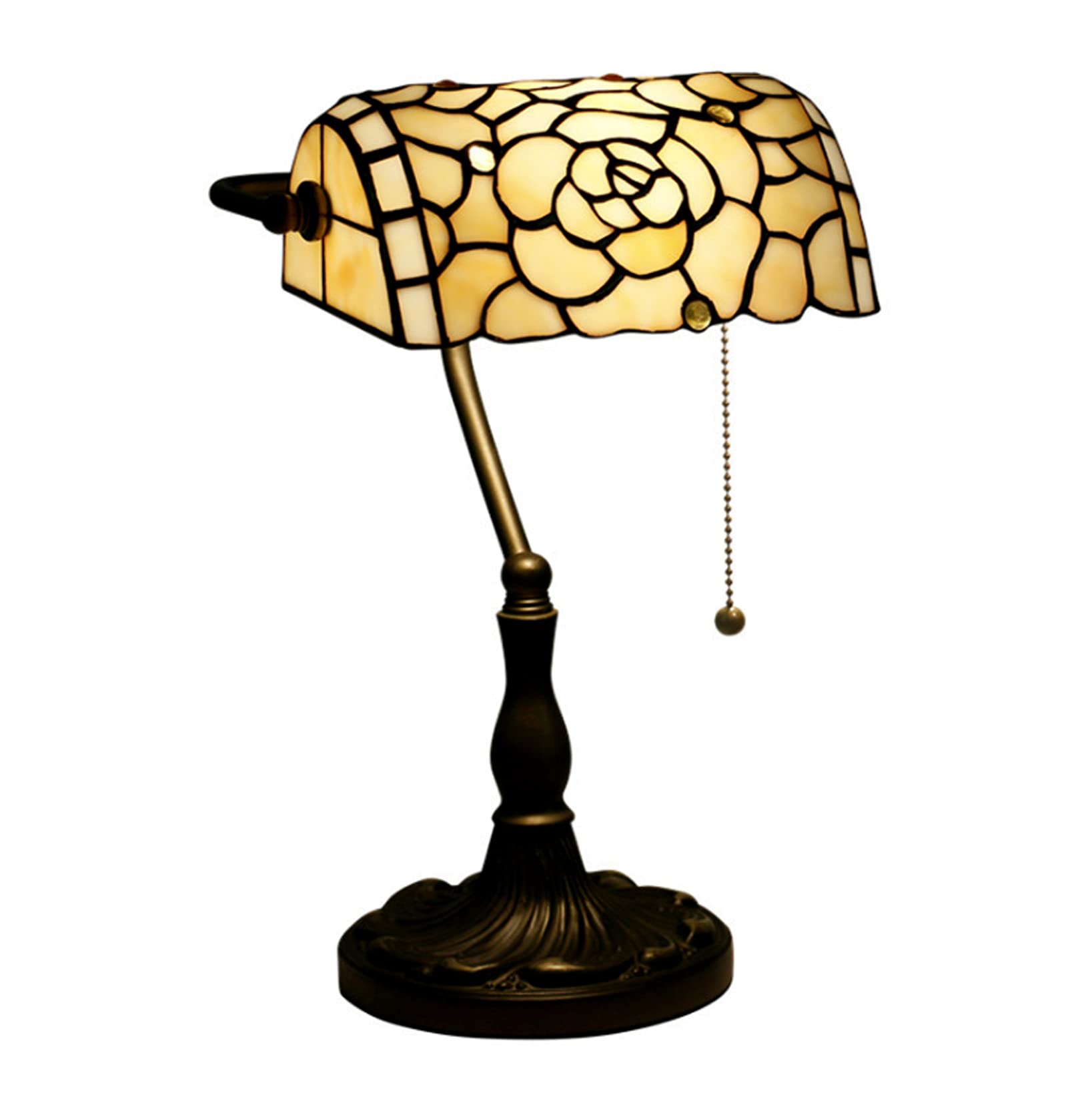 Lampada da banchiere in Stile Retro Art Stained Glass Lampada da scrivania Antica da Comodino con Paralume in Vetro colorato Rosa Lampada da Pianoforte Lampada da Tavolo per Camera da Letto per la
