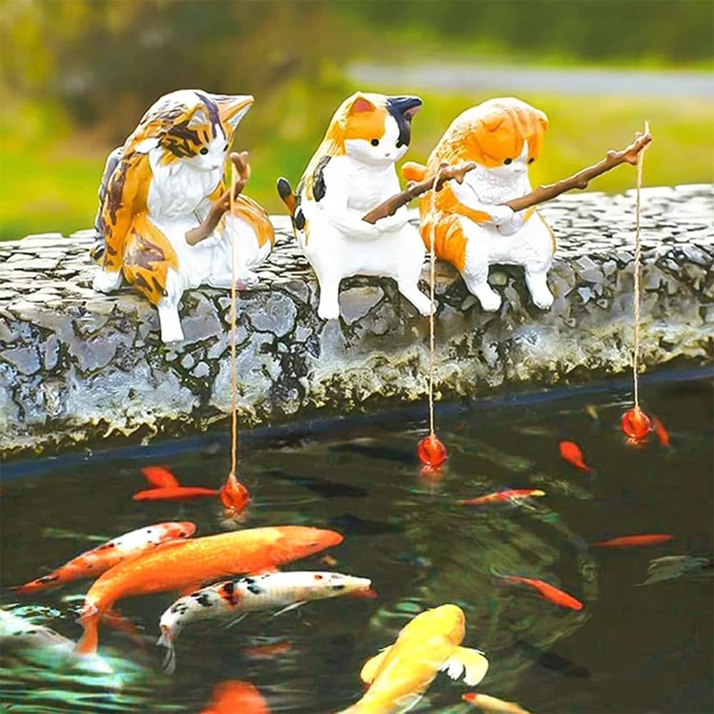 Hsthe Sea Set of 7 Japanese Fishing Cat with a Fishing Rod Miniature Figures - Image 4