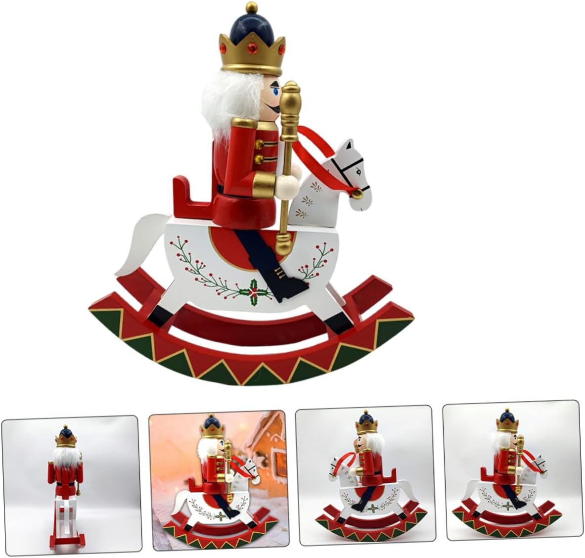 Wooden Nutcracker Figurine Rocking Horse Large Christmas Nutcracker Soldier Decoration Crimson Surface Holiday Ornament for Home Seasonal Decor