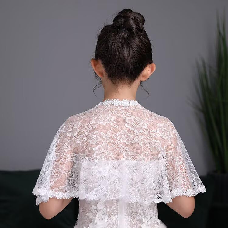 Image of Girls Lace Flower Girl Bolero Shrugs Shawl Wrap Kids Spring Summer Party Dress Cover Up