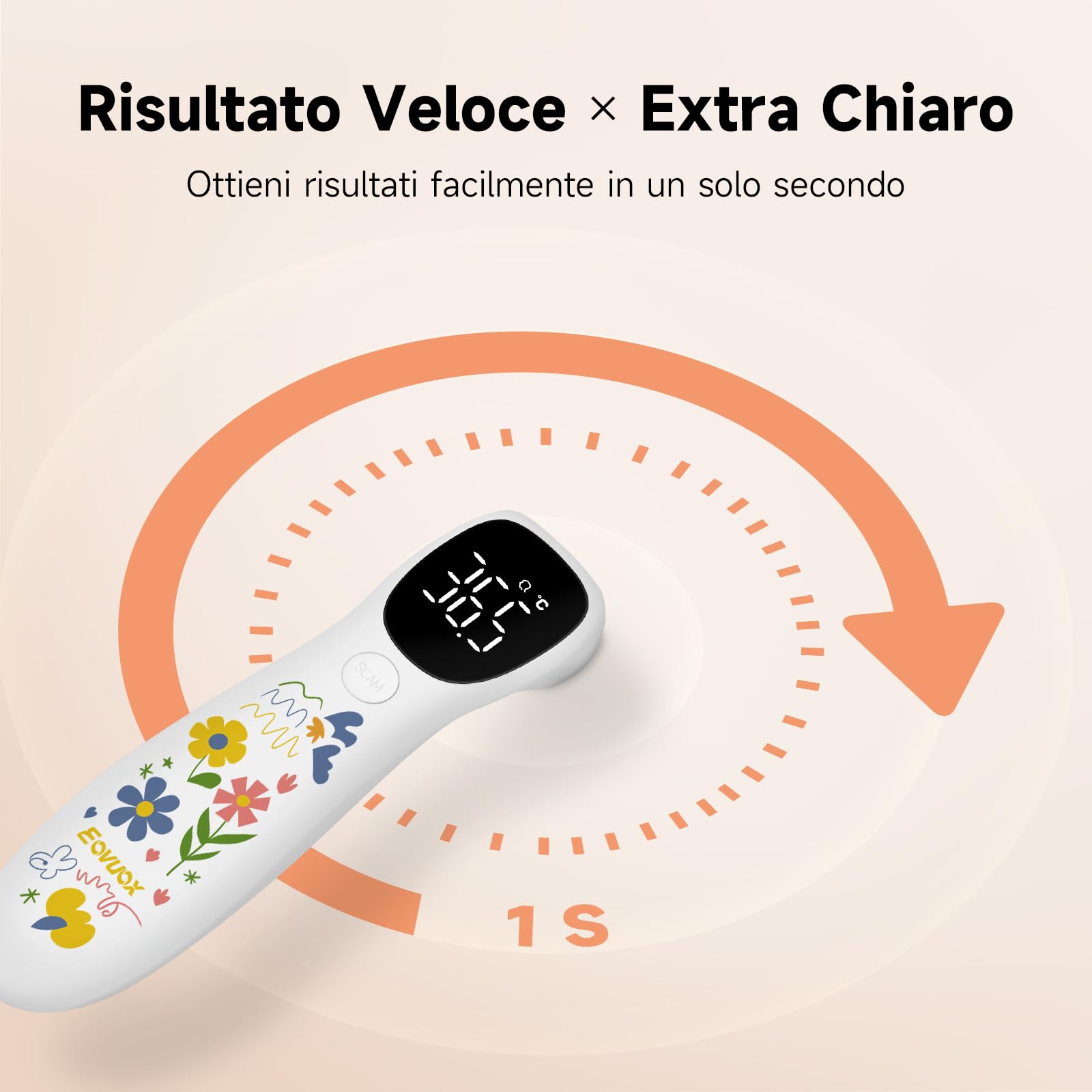 Design unico disegnato a mano | Termometro digitale senza contatto e auricolare – adatto per adulti e neonati, con funzione memoria (fiore)