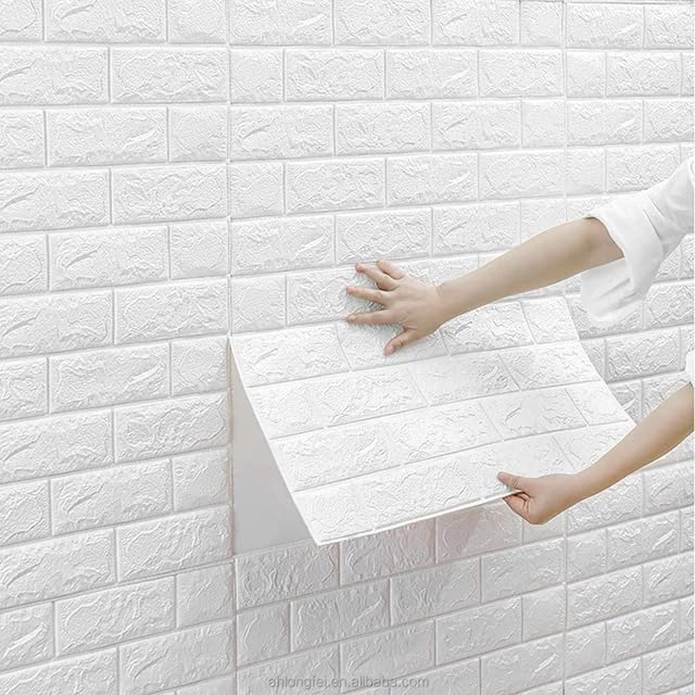 Image of Self-Adhesive Waterproof PE Foam 3D Wall Panels Wallpaper Sticker for Bathroom, Living Room, and Home Decoration (70 x 77cm, Appx. 5.8Sq Feet) (15, White)