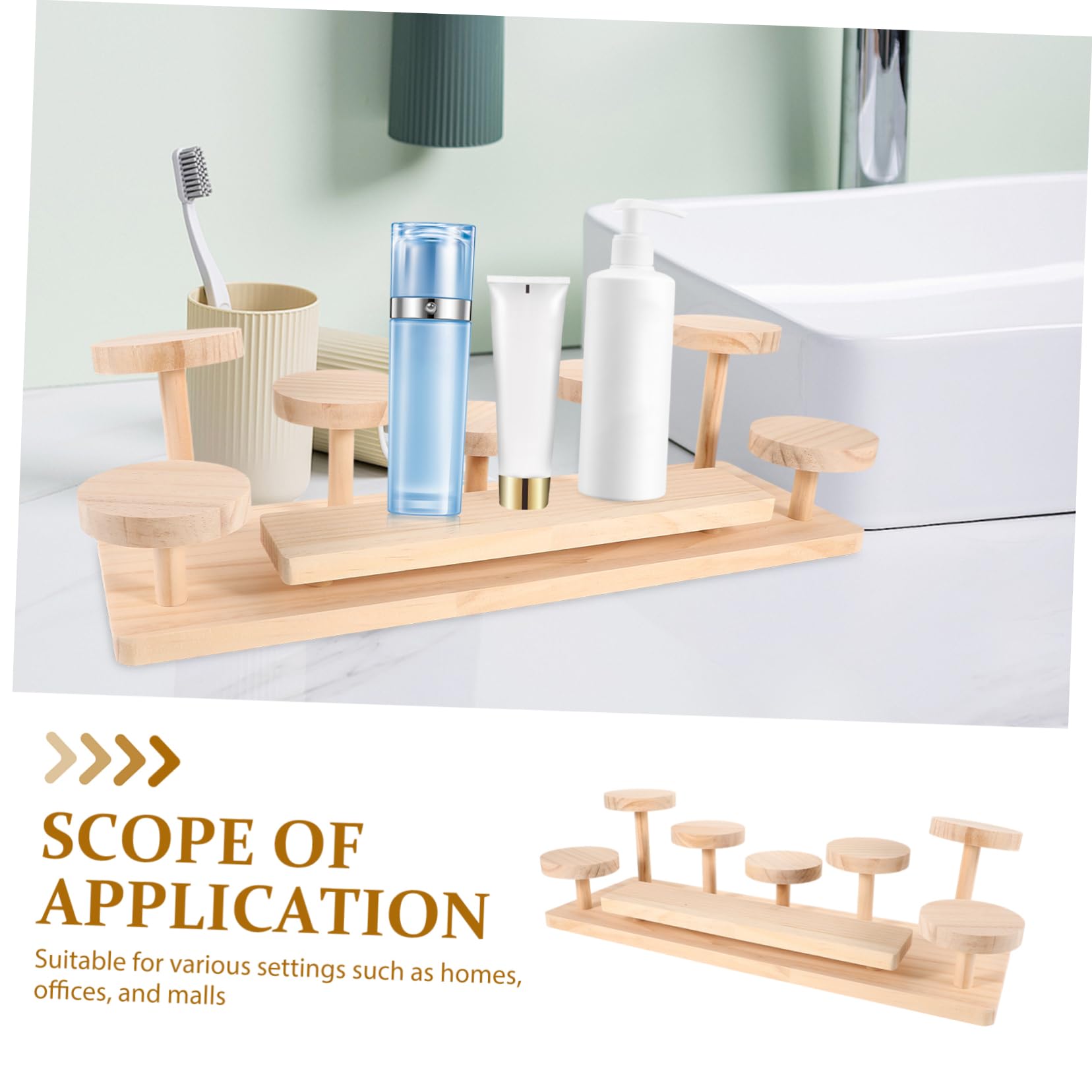 Expositor de Madera Beige para Perfumes y Plantas de Escritorio