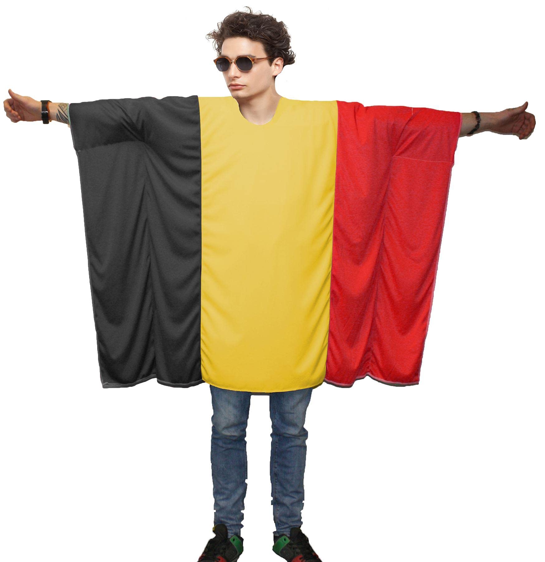 Adults National World Flag Country Themed Poncho Patriotic Sports Supporters Fancy Dress [Belgium] — image 1