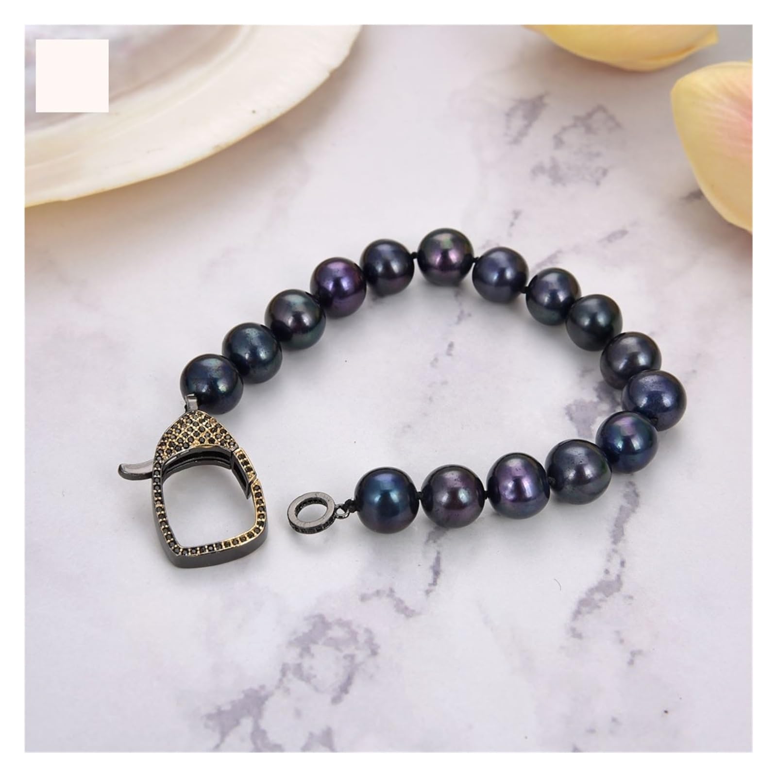 Collane da donna Gioielli Bracciale con perle nere naturali da 8" 9-10 mm Chiusura