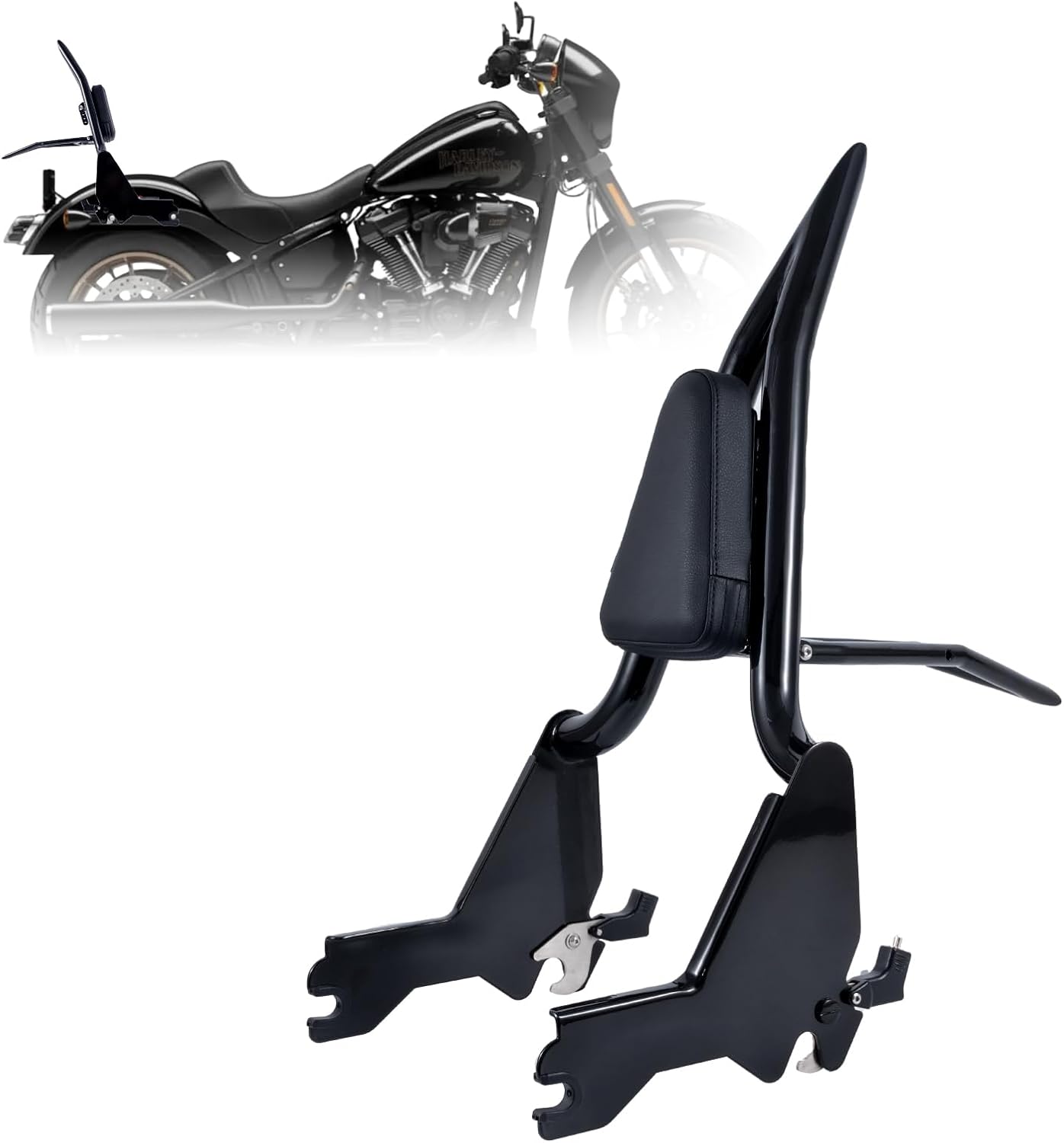 Adjustable One-Piece Holdfast Sissy Bar Luggage Rack Passenger Backrest with Lock for Harley Davidson Low Rider Sport Glide FLSB FXLR FXLRS and FXLRST Models 2018-2025(Gloss Black)