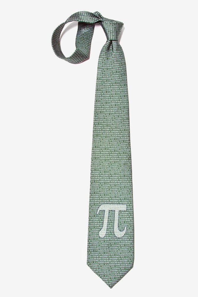 Men's Green Microfiber Pi Symbol to the 50th Decimal Mathematics Math Nerd/Geek Novelty Tie Necktie