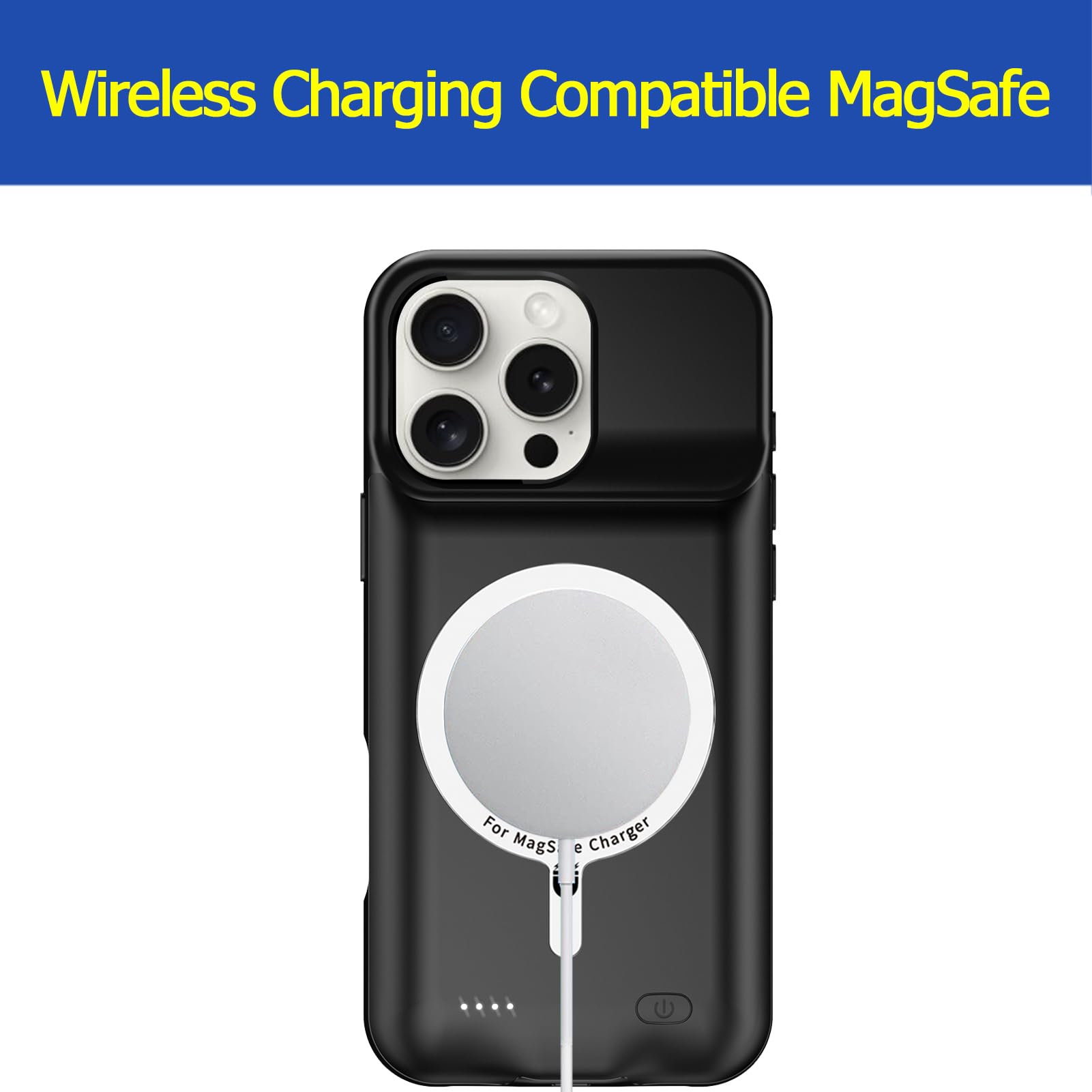Custodia con batteria per iPhone 16 Pro Max, migliorata 12000 mAh, custodia protettiva portatile di ricarica wireless compatibile con iPhone 16 Pro Max (6,9 pollici), caricabatterie ricaricabile (nero