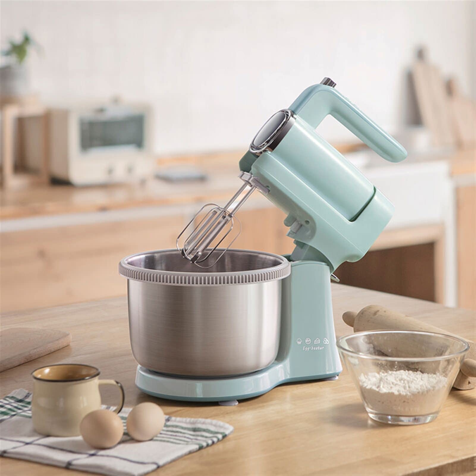 Saturey Batidora de Huevos Mezclador de Soporte, computadora de Escritorio Huevo eléctrico Huevo de 9 velocidades Mezclador de Cocina de Acero Inoxidable Batidores de Cocina