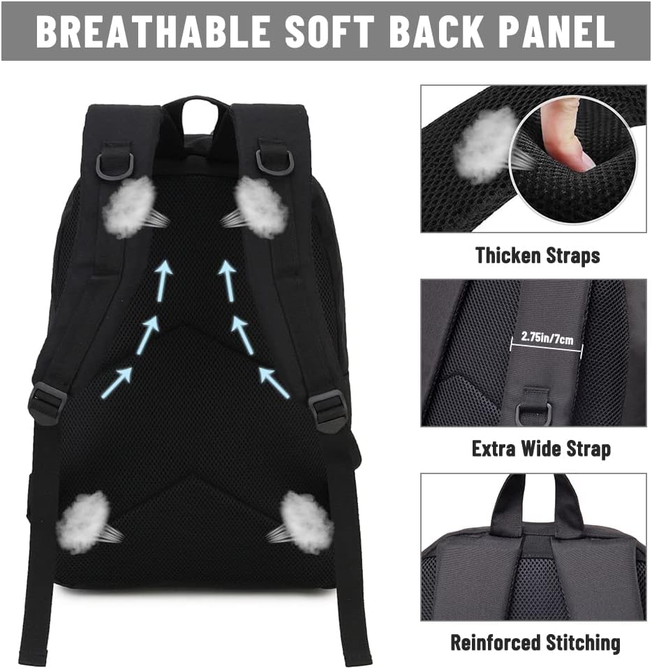 VASCHY Backpack for Men, Water-Resistant School Backpack Bookbag Schoolbag Teens Casual Daypack Work Black - Image 5