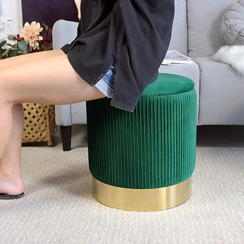 Miniatura 6 de YYW HOME Otomana con almacenamiento, otomana de terciopelo verde para sala de estar, otomana de almacenamiento de terciopelo para habitación de los
