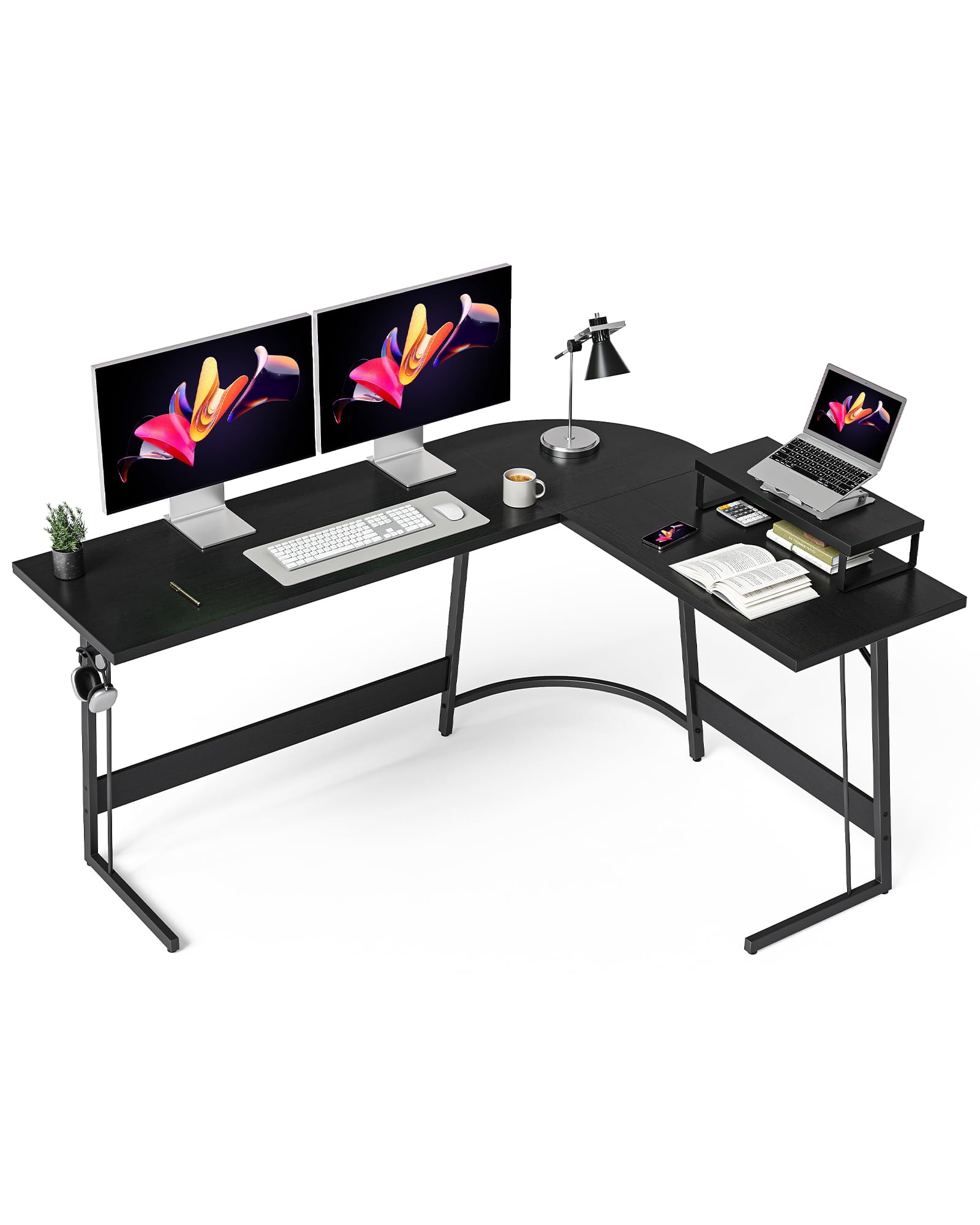 CubiCubi L Shaped Gaming Desk Computer Office Desk, 67 inch Corner Desk with Large Monitor Stand for Home Office Study Writing Workstation, Black
