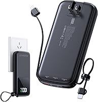 LOVELEDI 15000mAh Power Bank: PD 30W Fast Charging, Built-in AC Plug & 2 Cables, LED Display for iPhone, iPad & More (Black)
